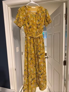 Mustard Floral Button-Front Maxi Dress